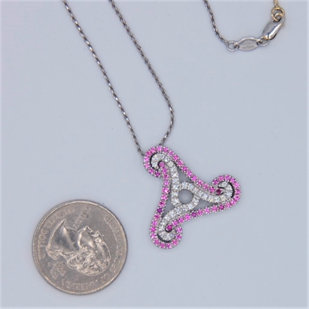 GEOMETRIC Pink Sapphire White Gold Pendant & Chain - Picture 8 of 8
